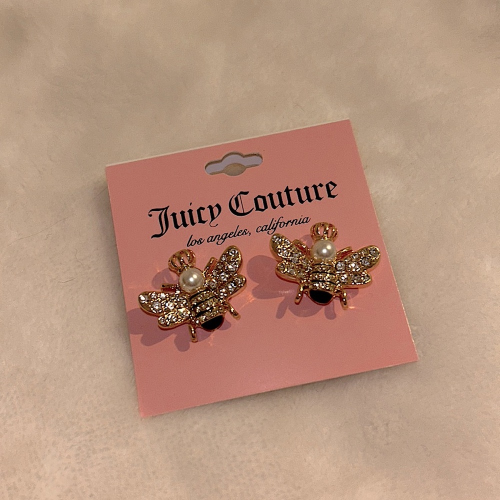 NEW! Juicy Couture QUEEN BEE Earrings Stud Post Pearl Crown NWT